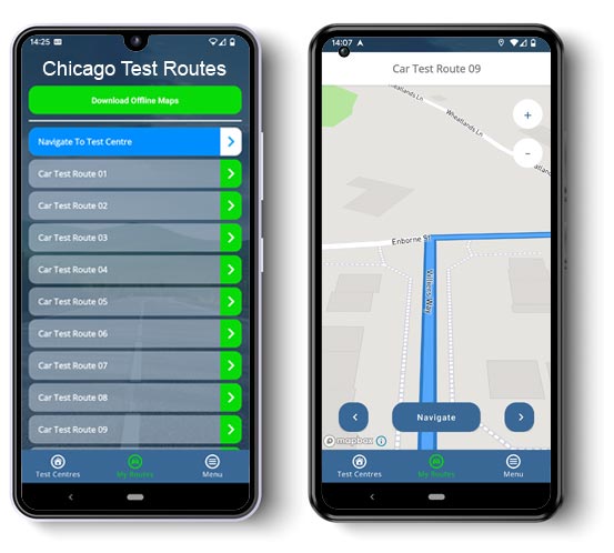 features of the IL driving test routes app